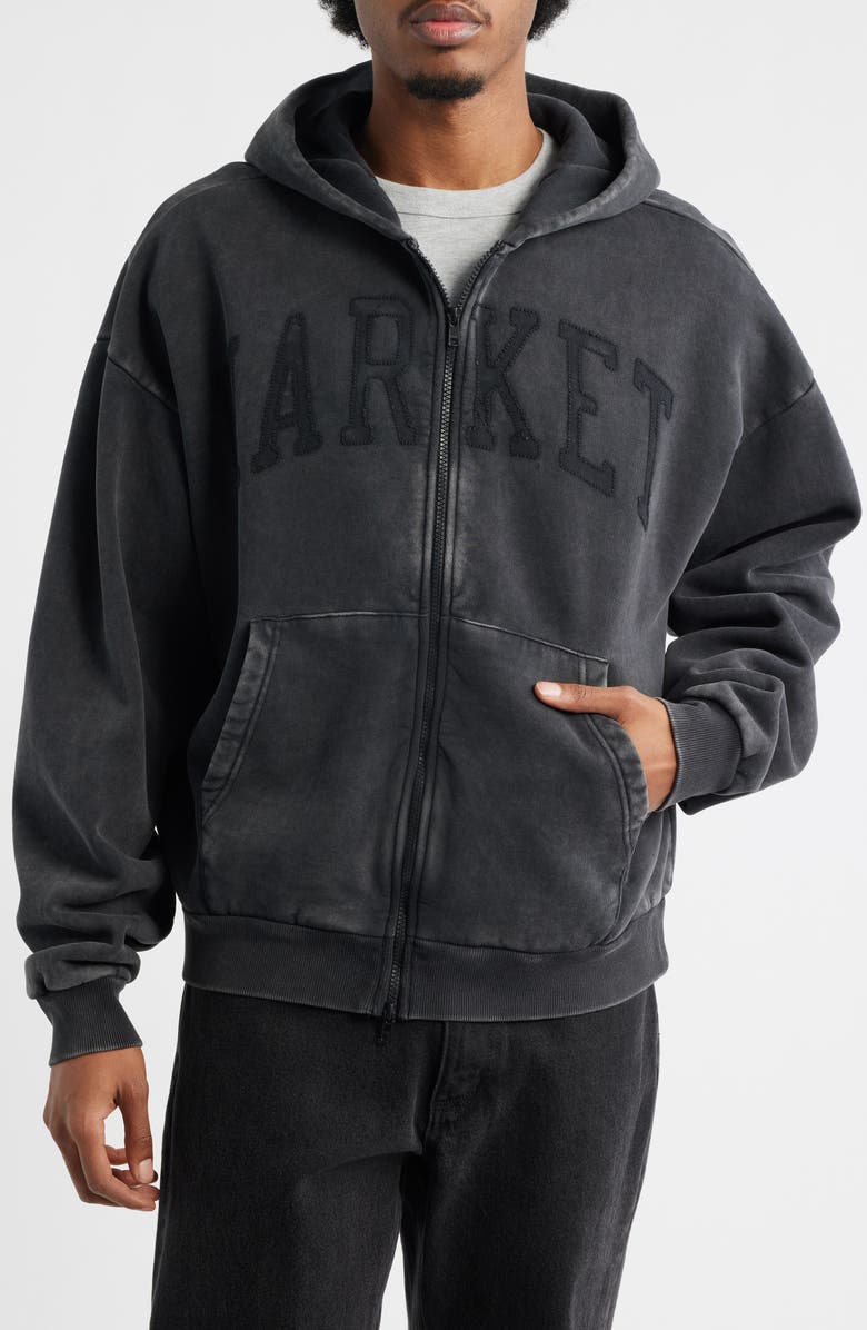 MARKET Shadow Arc Cotton Full Zip Hoodie, Alternate, color, Washed Black