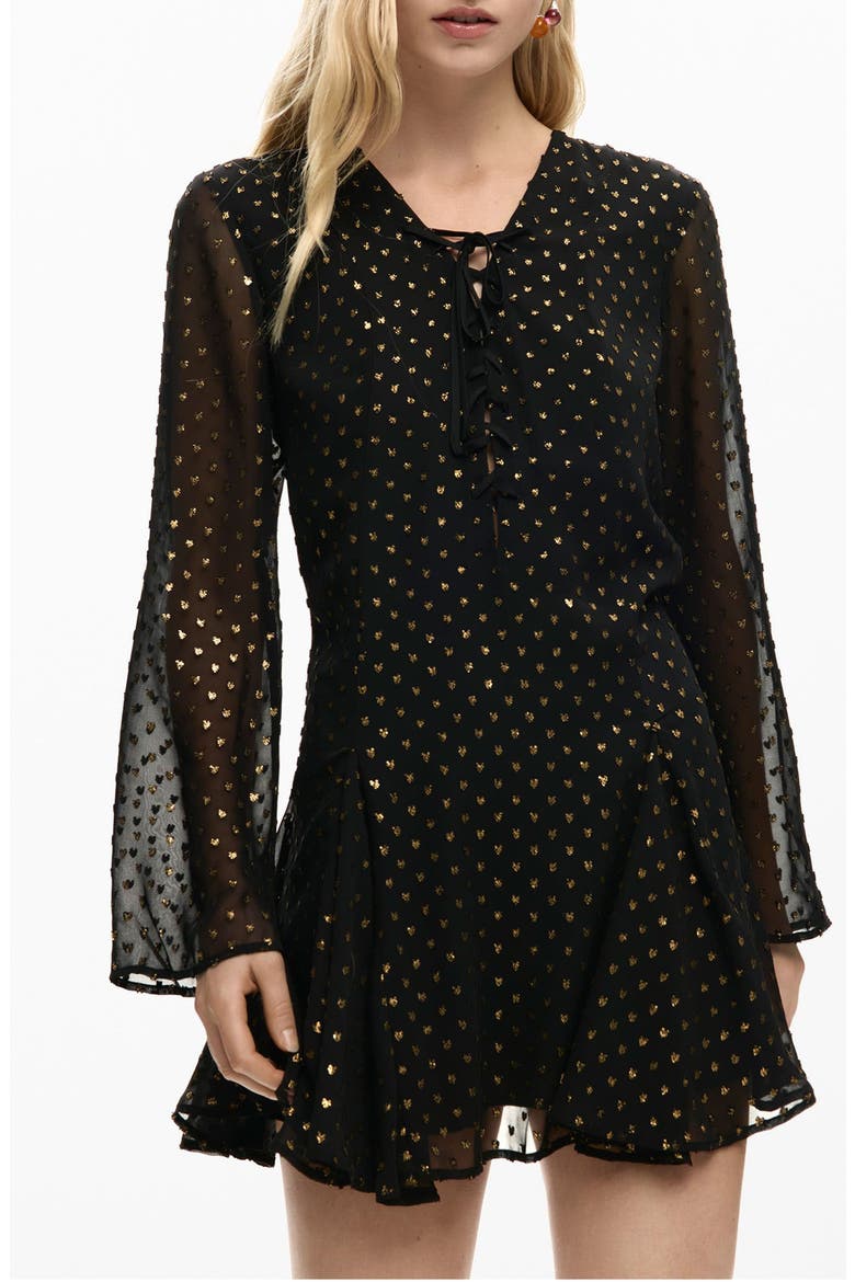 Metallic Dot Long Sleeve Minidress, Alternate, color, BLACK