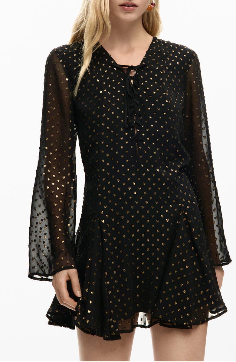 Desigual Metallic Dot Long Sleeve Minidress, Alternate, color, Black