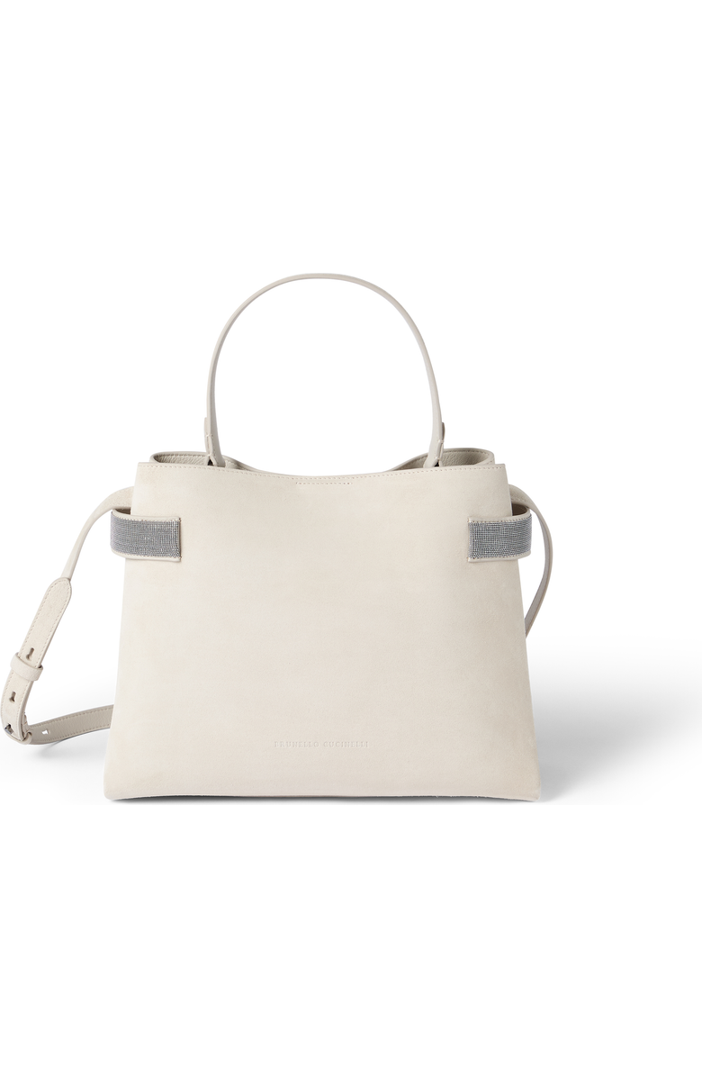 Brunello Cucinelli Suede Top-Handle Essence bag, Main, color, Ivory