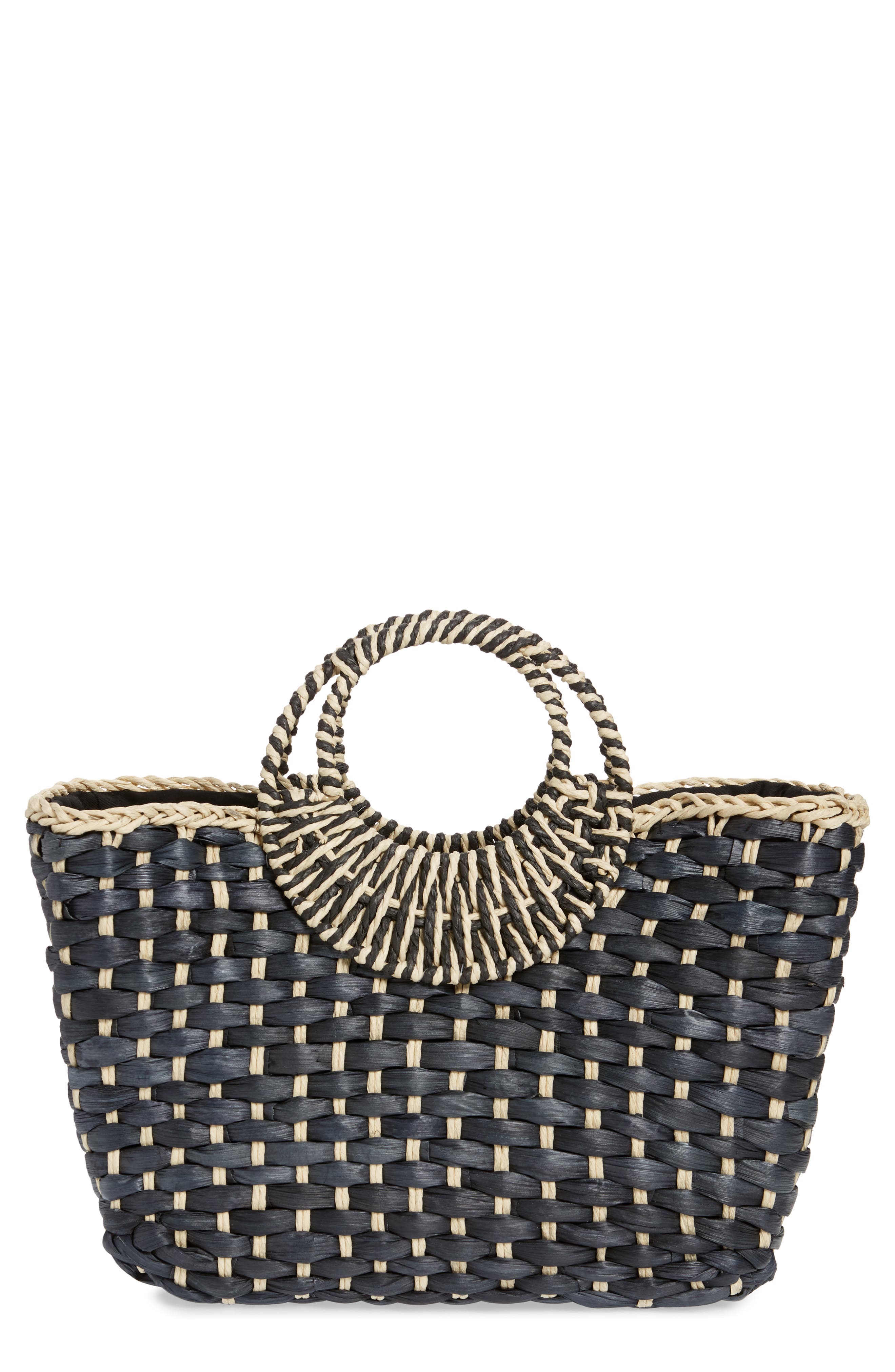 Norah Woven Tote, Main, color, BLACK