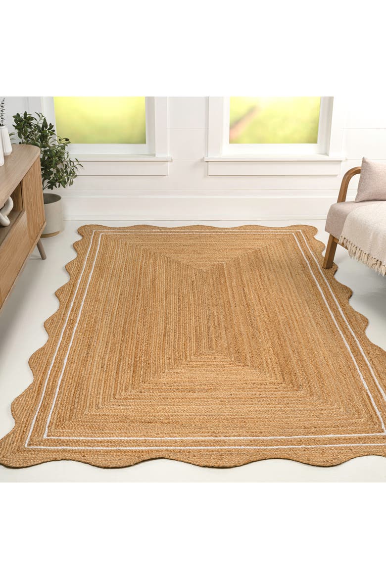 Seaside Cottage Scallop Edge Jute Area Rug, Alternate, color, Natural/White