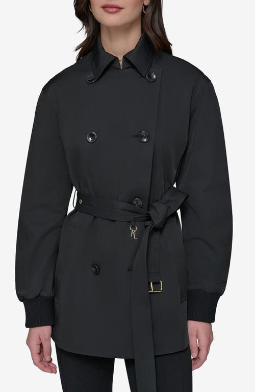 Karl Lagerfeld Paris Water Resistant Cotton Blend Short Trench Coat In Black