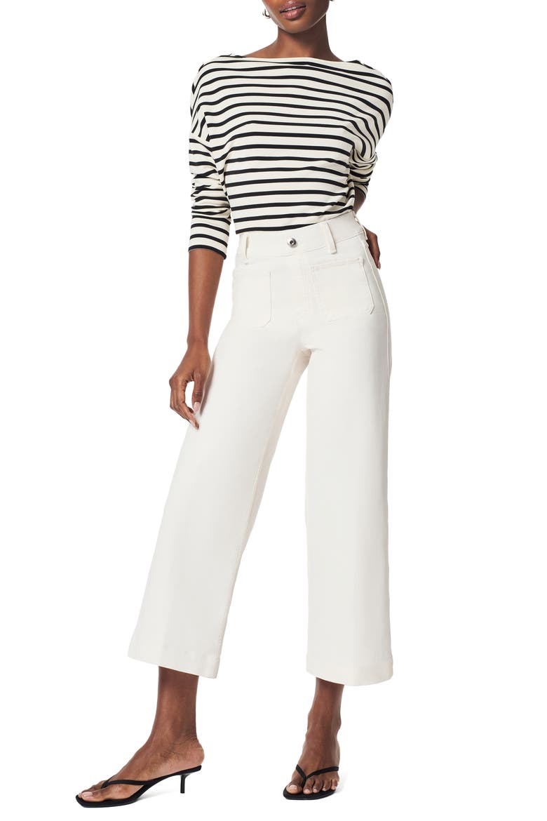 Patch Pocket Pull-On High Waist Ankle Wide Leg Jeans, Alternate, color, ECRU WASH