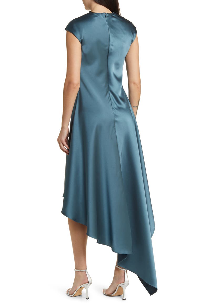 Drape Asymmetric Hem Satin Cocktail Dress, Alternate, color, PETROL