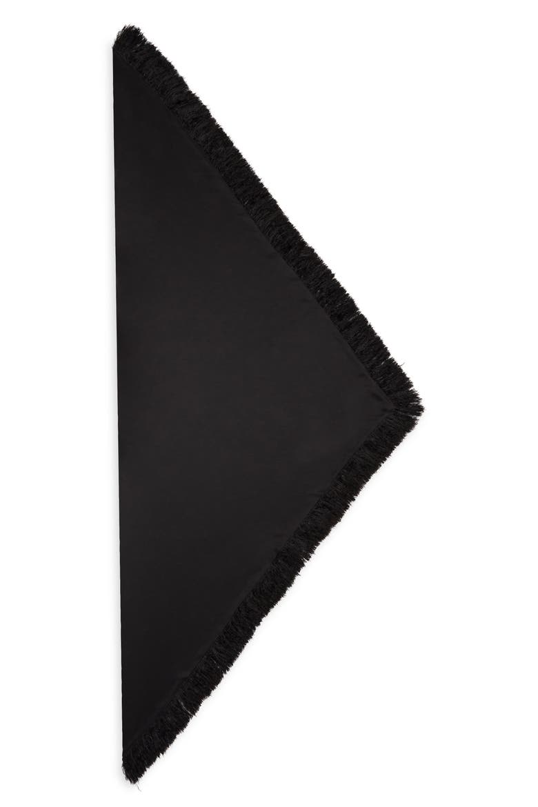 Charmeuse Satin Triangle Fringe Scarf, Alternate, color, BLACK