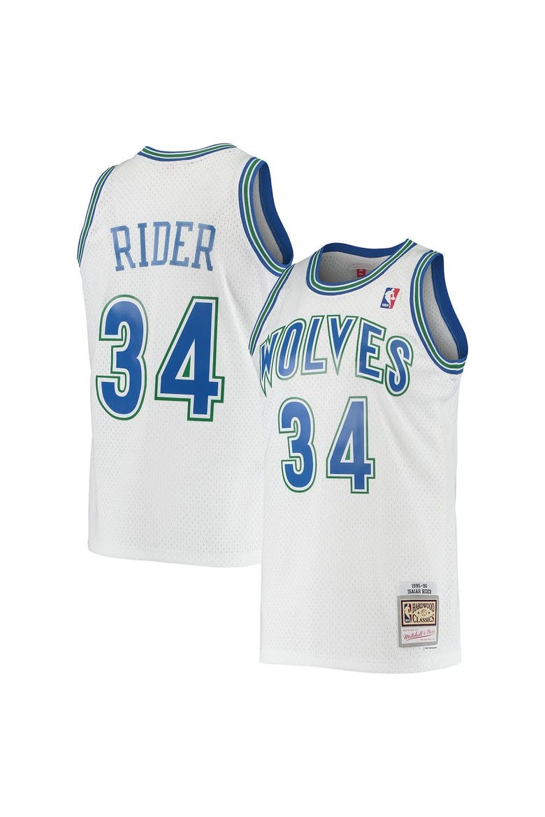 Men's Mitchell & Ness Isaiah Rider White Minnesota Timberwolves 1995/96 Hardwood Classics Swingman Jersey, Alternate, color, White
