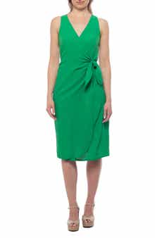 TASH AND SOPHIE Side Tie Sleeveless Faux Wrap Dress