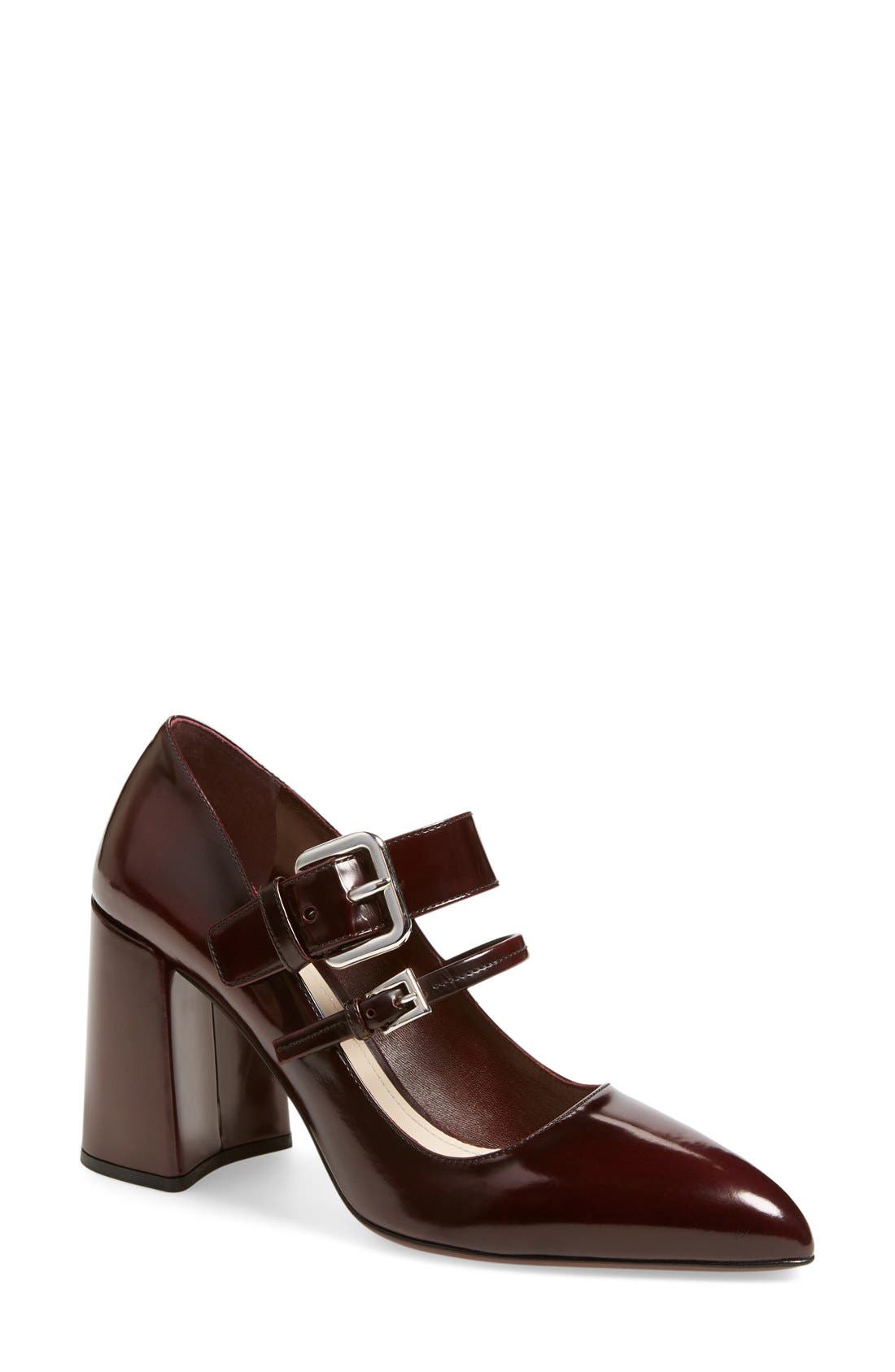 Prada Block Heel Pointy Toe Pump, Main, color, 