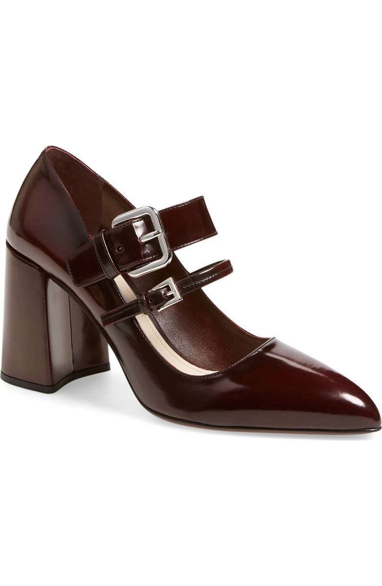 Prada Block Heel Pointy Toe Pump, Main, color,