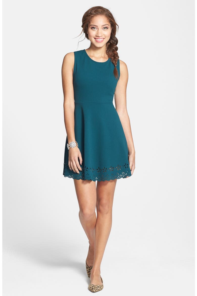 Flower Hem Textured Skater Dress, Alternate, color, GREEN