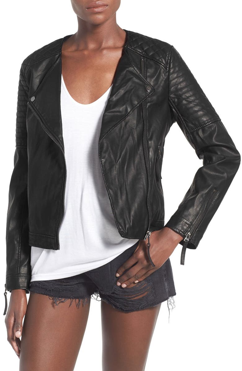 Topshop Faux Leather Biker Jacket, Main, color, 