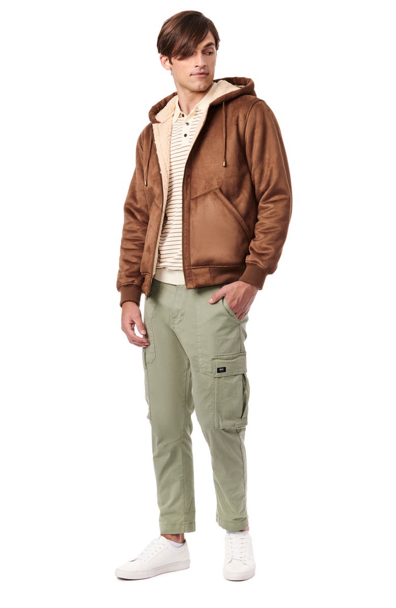 Bernardo Faux Suede High Pile Fleece Lined Hooded Jacket, Alternate, color, Camel/ Cream