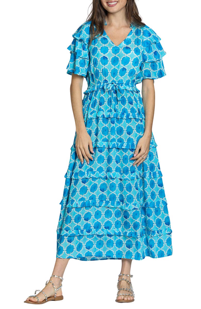 APNY Tiered Ruffle Maxi Dress, Main, color, Turquoise Multi