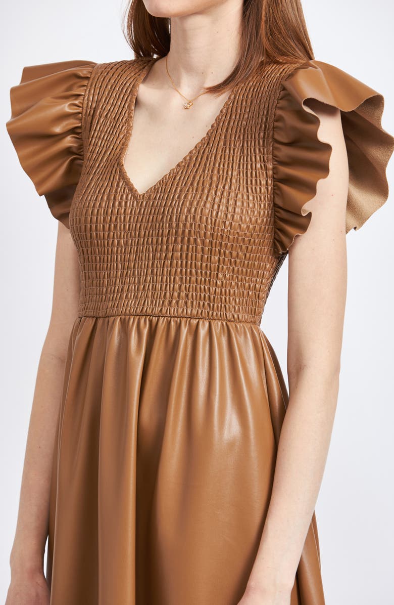 En Saison Rylee Smocked Faux Leather Midi Dress, Alternate, color, 