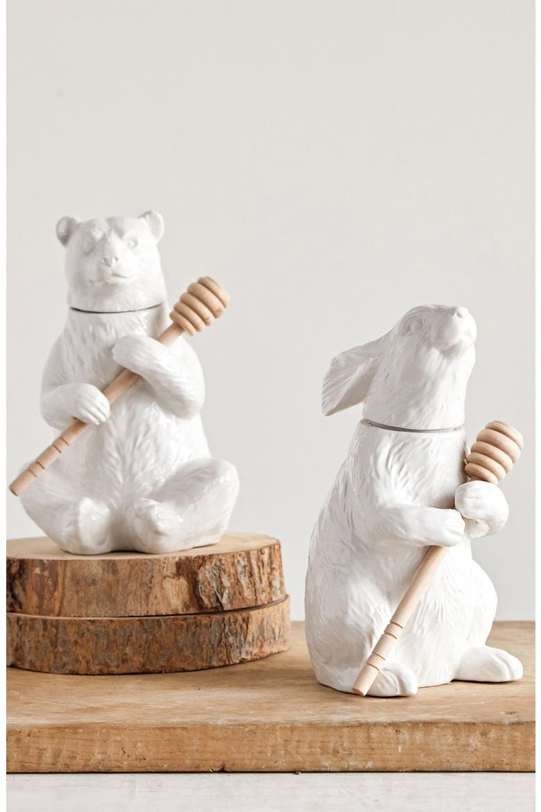 Ceramic Bear Honey Pot, Alternate, color, WHITE