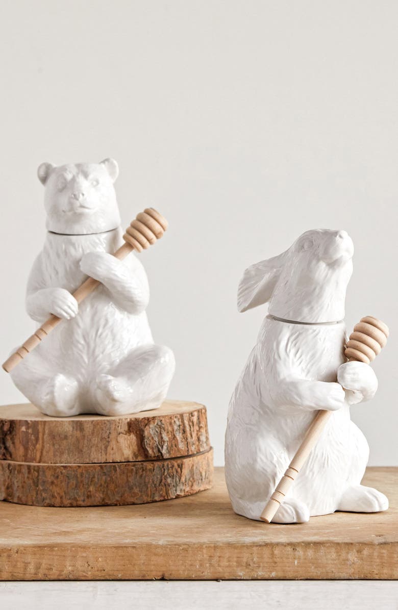 Creative Co-Op Ceramic Bear Honey Pot, Alternate, color, 