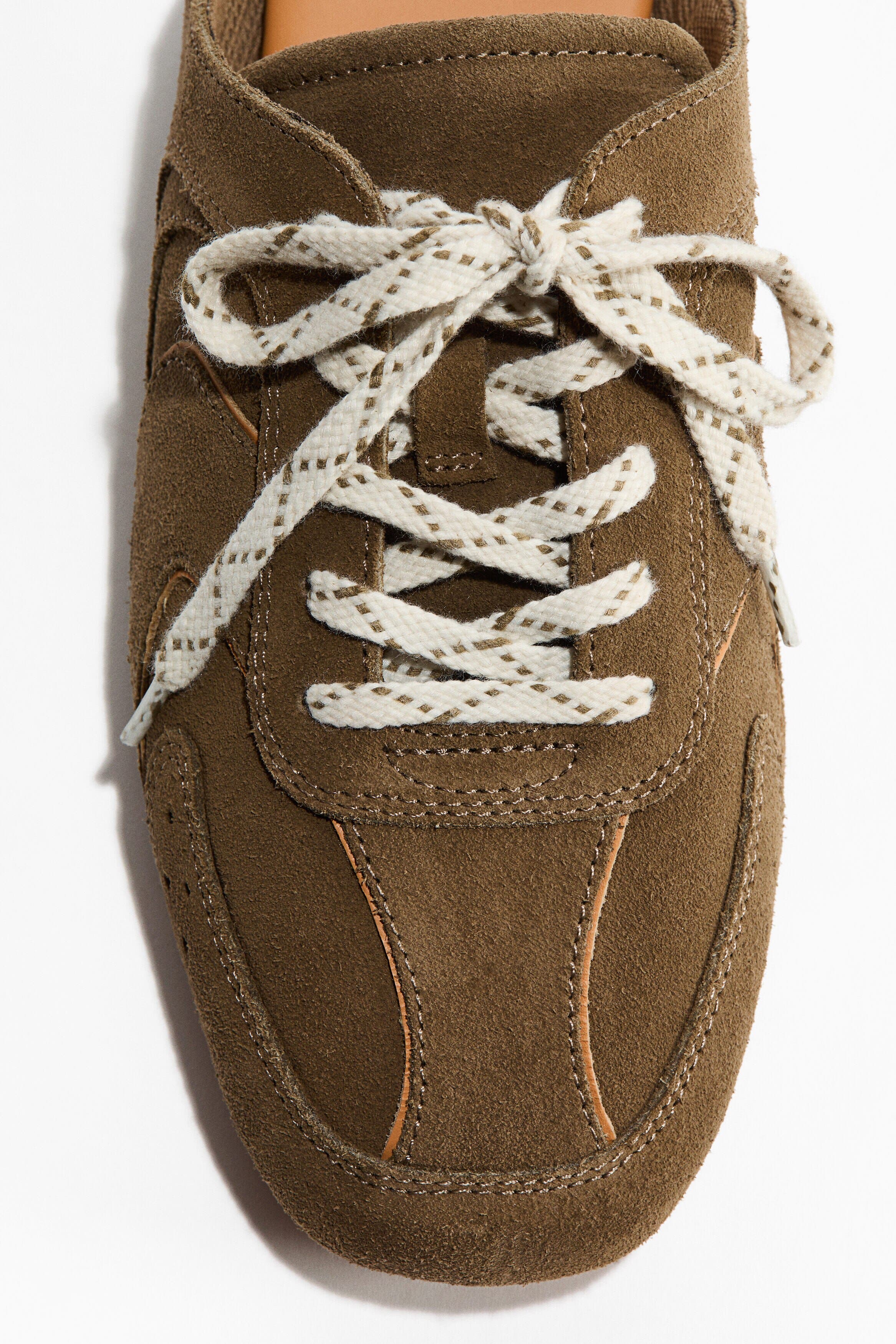 H&M Suede Trainer-style Mules, Alternate, color, Dark Khaki Green