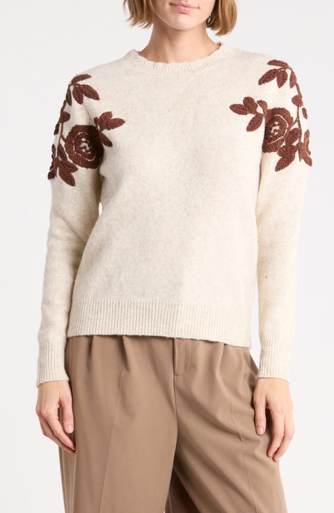 Embroidered Sleeve Crewneck Sweater