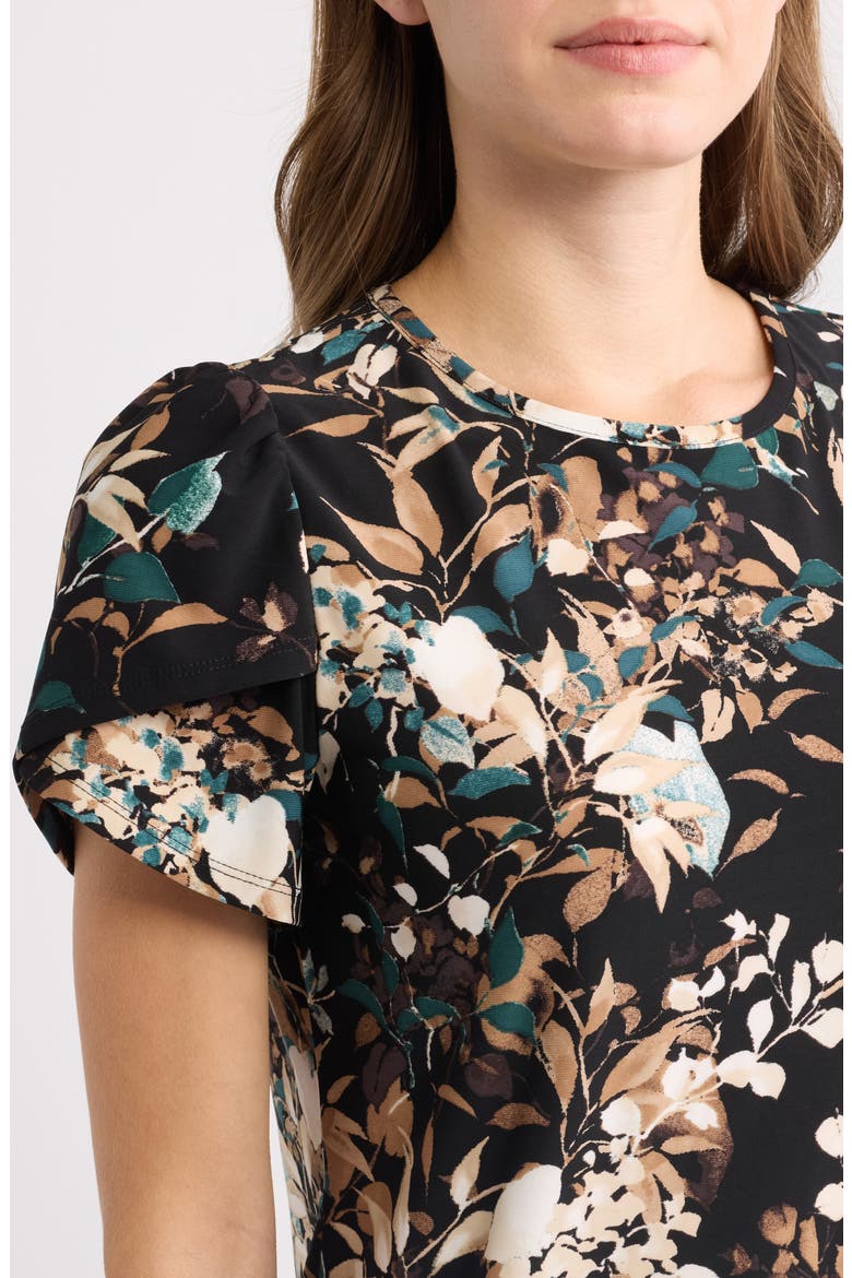 Floral Print Tulip Sleeve Jersey Top, Alternate, color, ANNE BLACK/ TREELINE MULTI