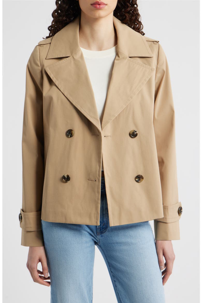 Water Resistant Double Breasted Short Trench Coat, Alternate, color, BRITISH KHAKI