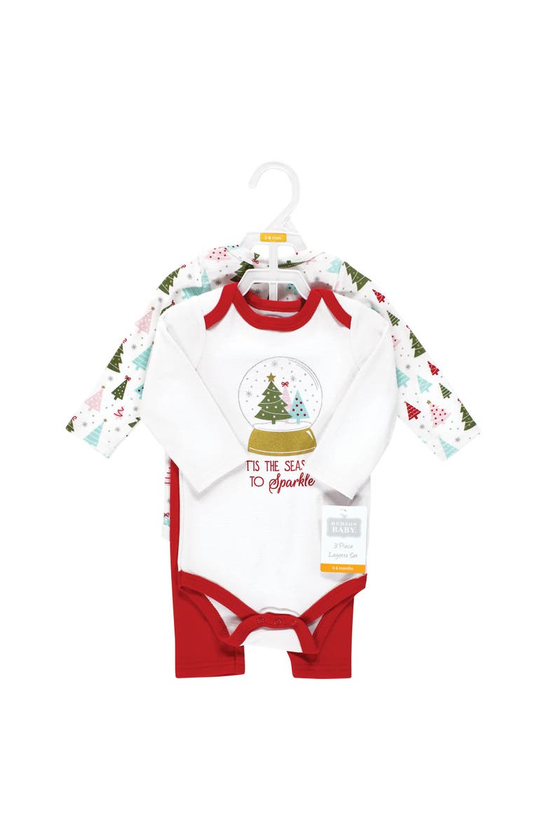 Hudson Baby Cotton Bodysuit and Pant Set, Alternate, color, Red Sparkle Trees