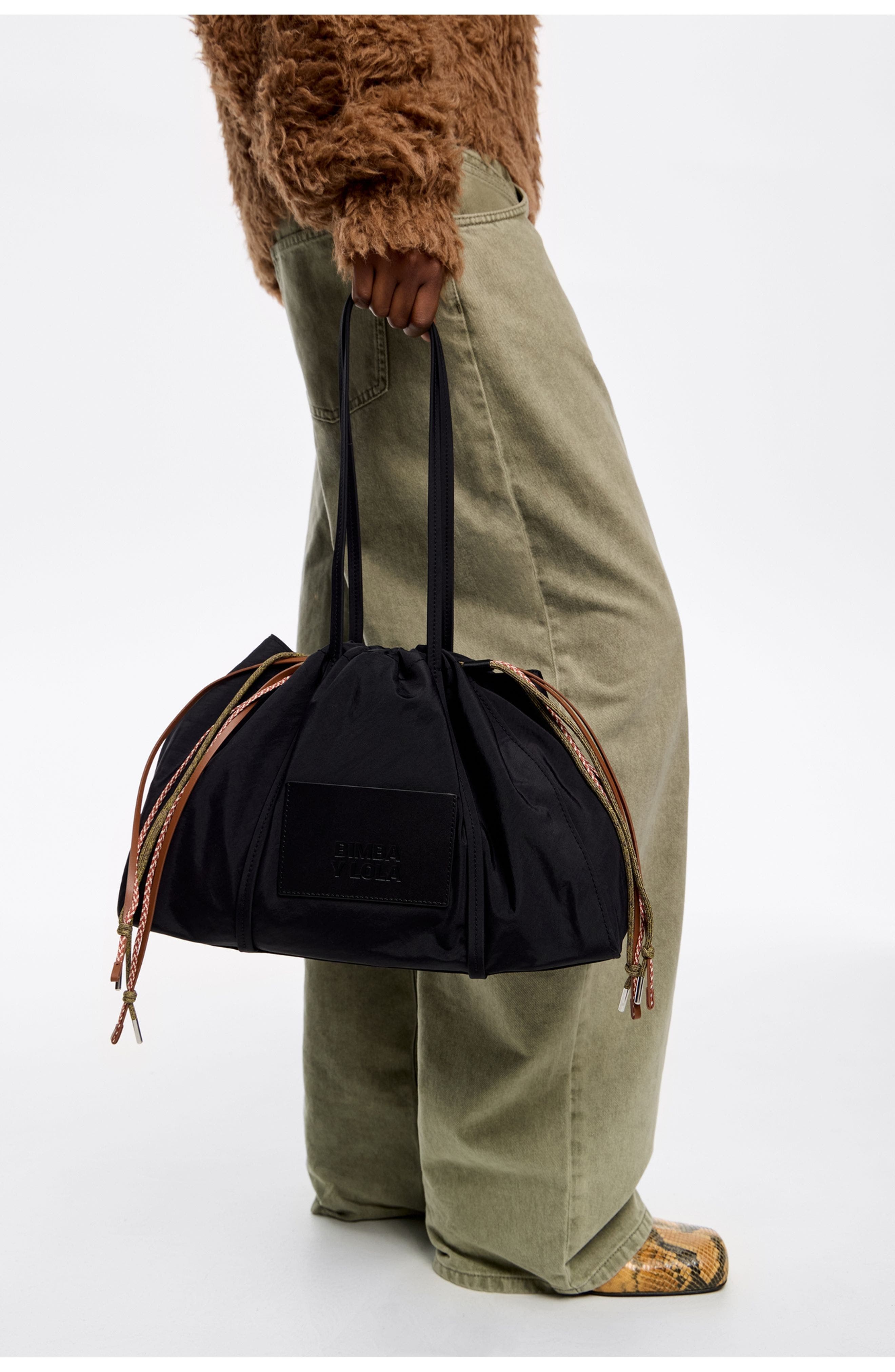 Large Nylon Shoulder Bag, Alternate, color, BLACK