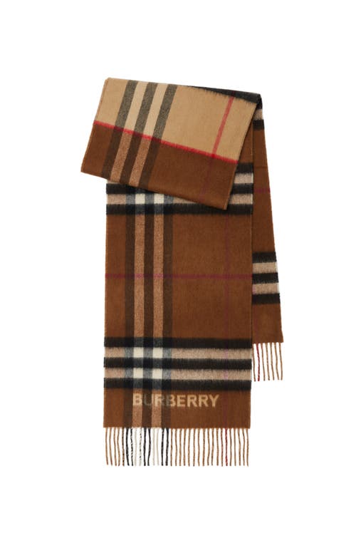 Burberry Cashmere Contrast Check Scarf In Archive Beige/birch Brown