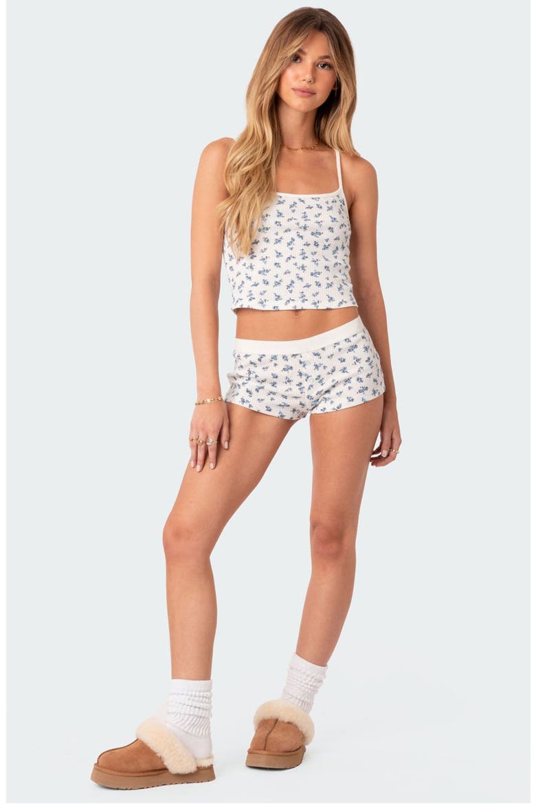 Pamper Floral Waffle Knit Micro Shorts, Alternate, color, WHITE