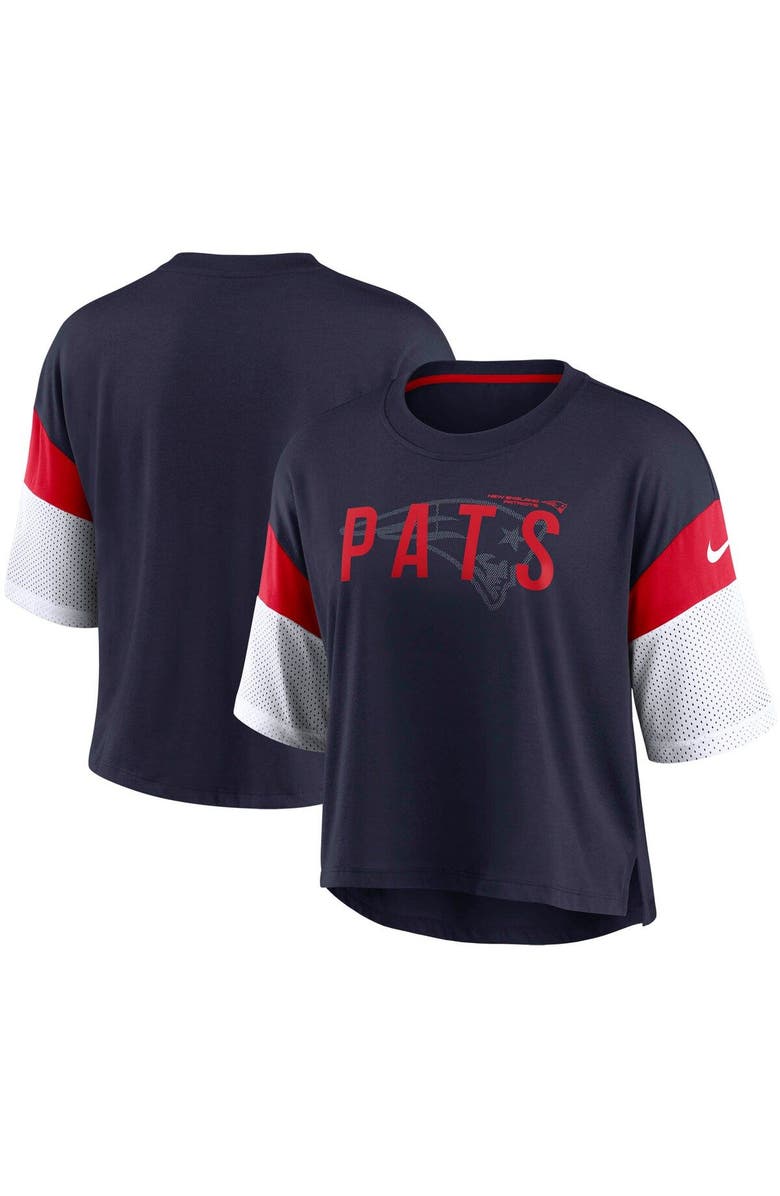 Nike Women's Nike Navy/White New England Patriots Nickname Tri-Blend Performance Crop Top, Main, color,