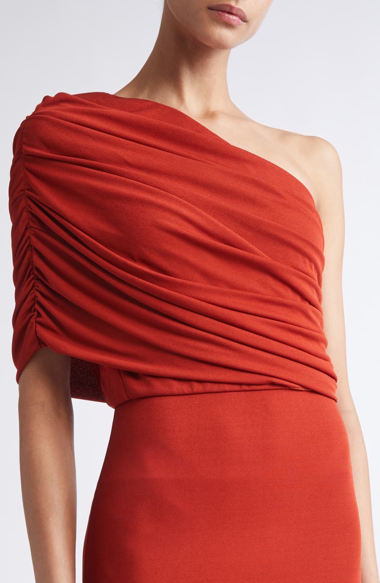 Giambattista Valli Ruched One-Shoulder Knit Gown, Alternate, color, Brick