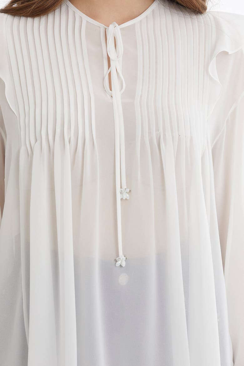 Ecru Pintuck Detail Sheer Blouse, Alternate, color, Ivory