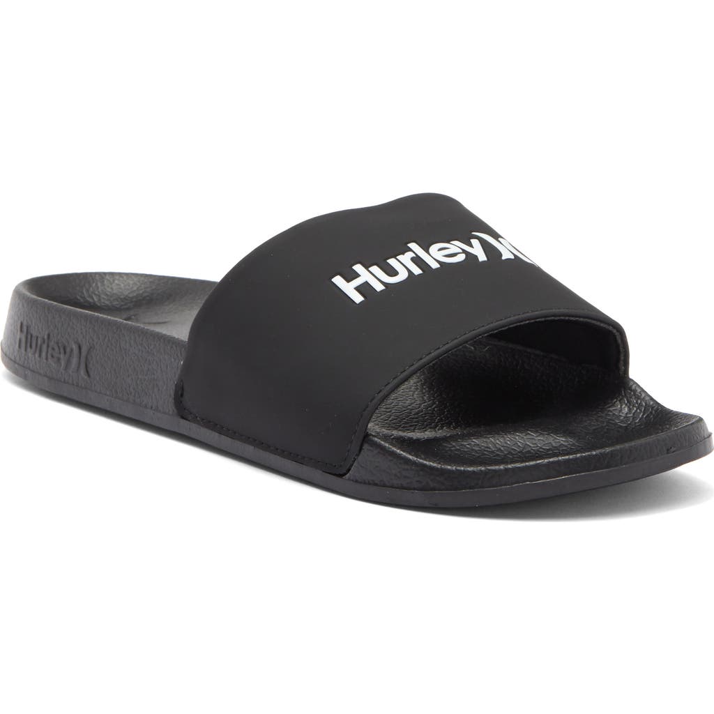 Hurley Wordmark Slide Sandal In Black/white