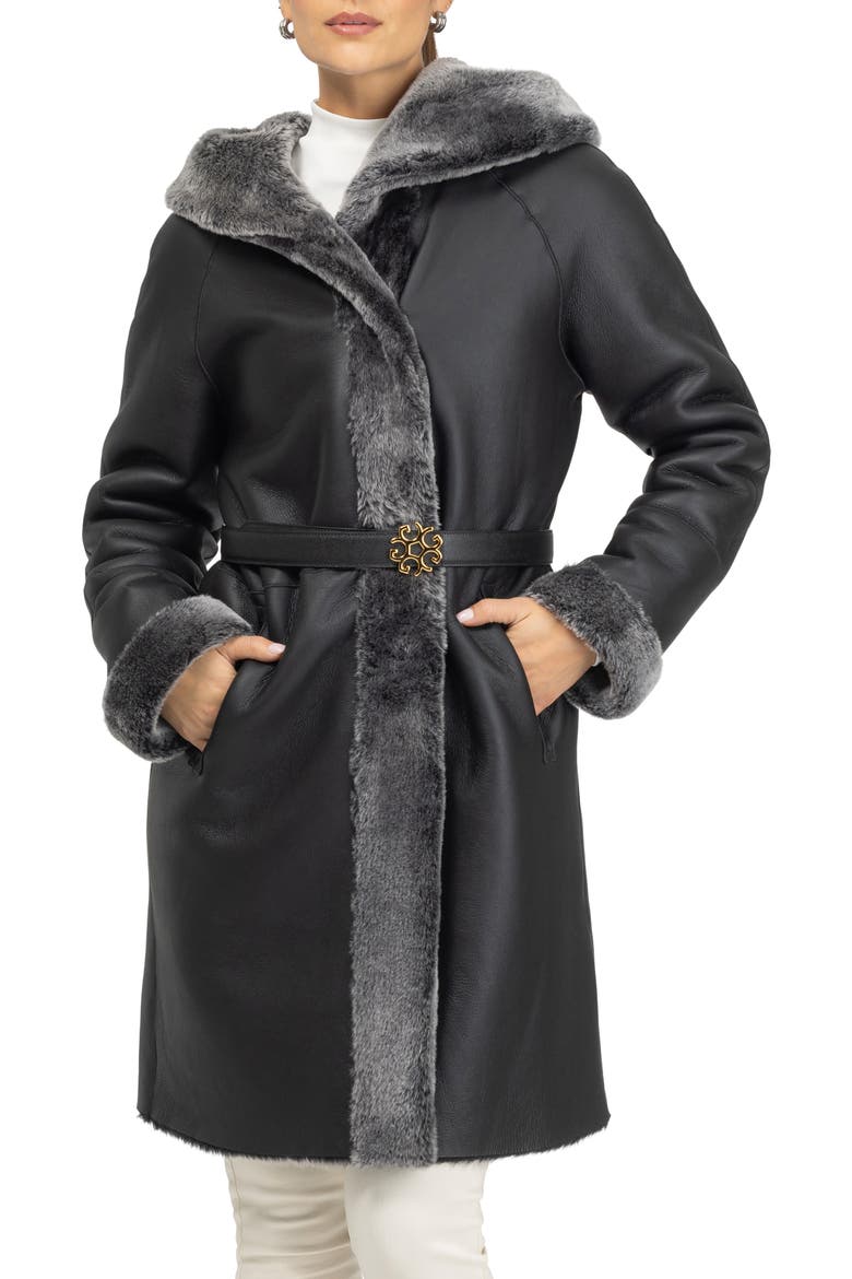 Merino Shearling Hooded Parka, Alternate, color, BLACK BRISA