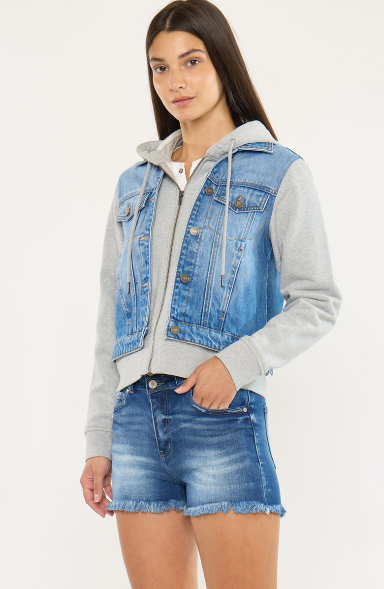 KanCan Kenzie Denim Hoodie Jacket, Alternate, color, Medium Wash