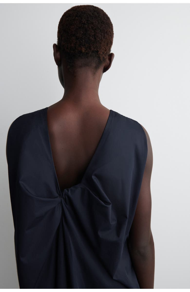 COS Twist-Back Cotton Midi Dress, Alternate, color, Navy