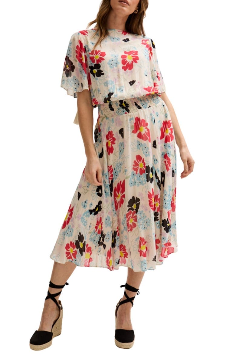 Galaxy Cowl Neck Poppy Print Midi Dress, Alternate, color, Open Miscellaneous