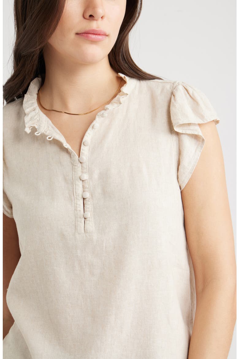 Linen Blend Flutter Sleeve Popover Top, Alternate, color, FLAX