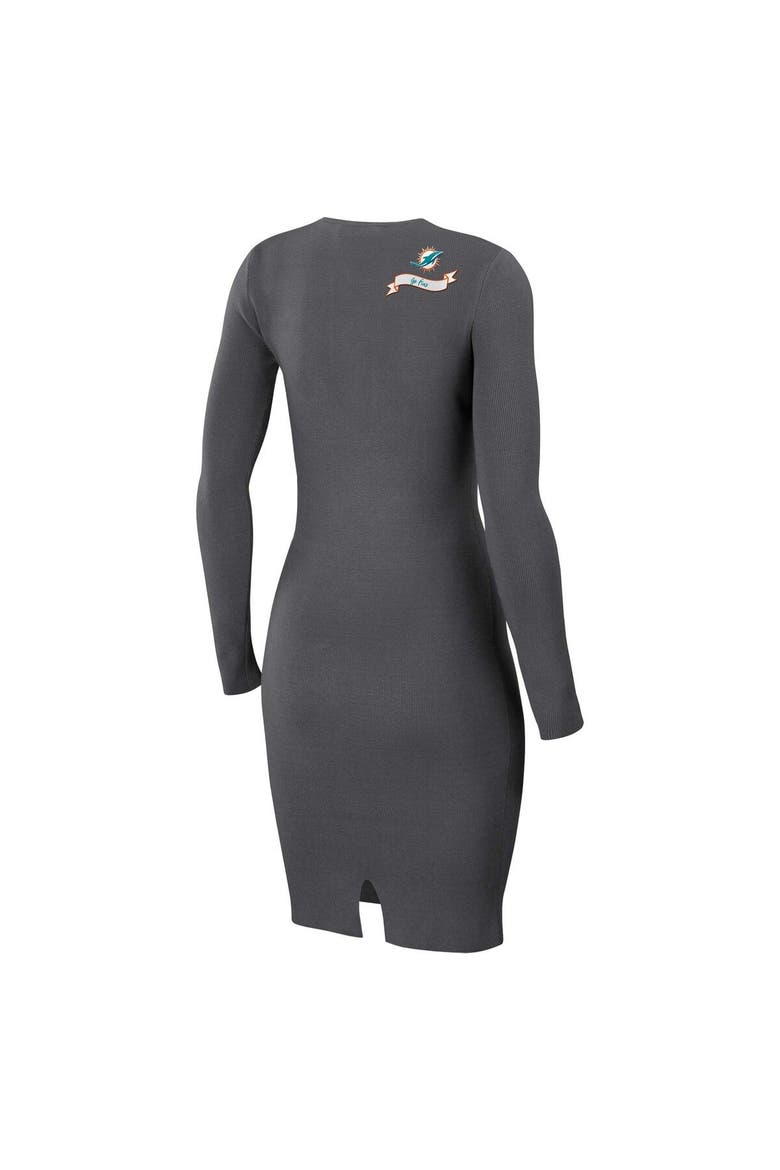 Women's WEAR by Erin Andrews Charcoal Miami Dolphins Lace Up Long Sleeve Dress, Alternate, color, Charcoal