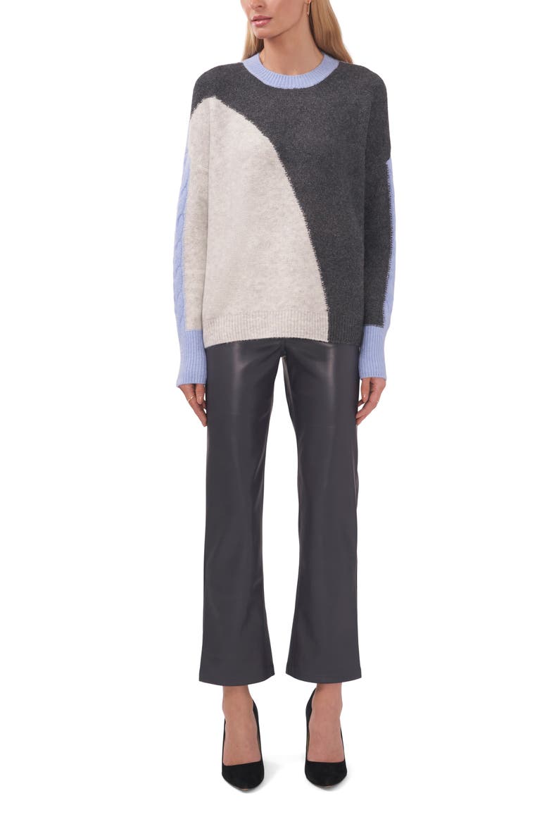Cable Coard Colorblock Sweater, Alternate, color, MEDIUM HEATHER GREY