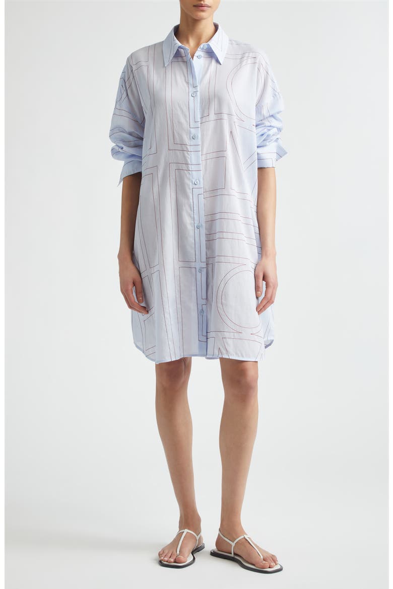 Long Summer Long Sleeve Logo Embroidered Shirtdress, Main, color, SKY/ RED