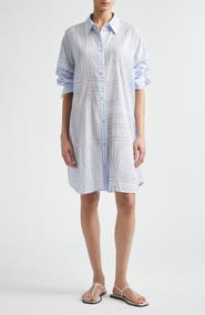 TOTEME Long Summer Long Sleeve Logo Embroidered Shirtdress