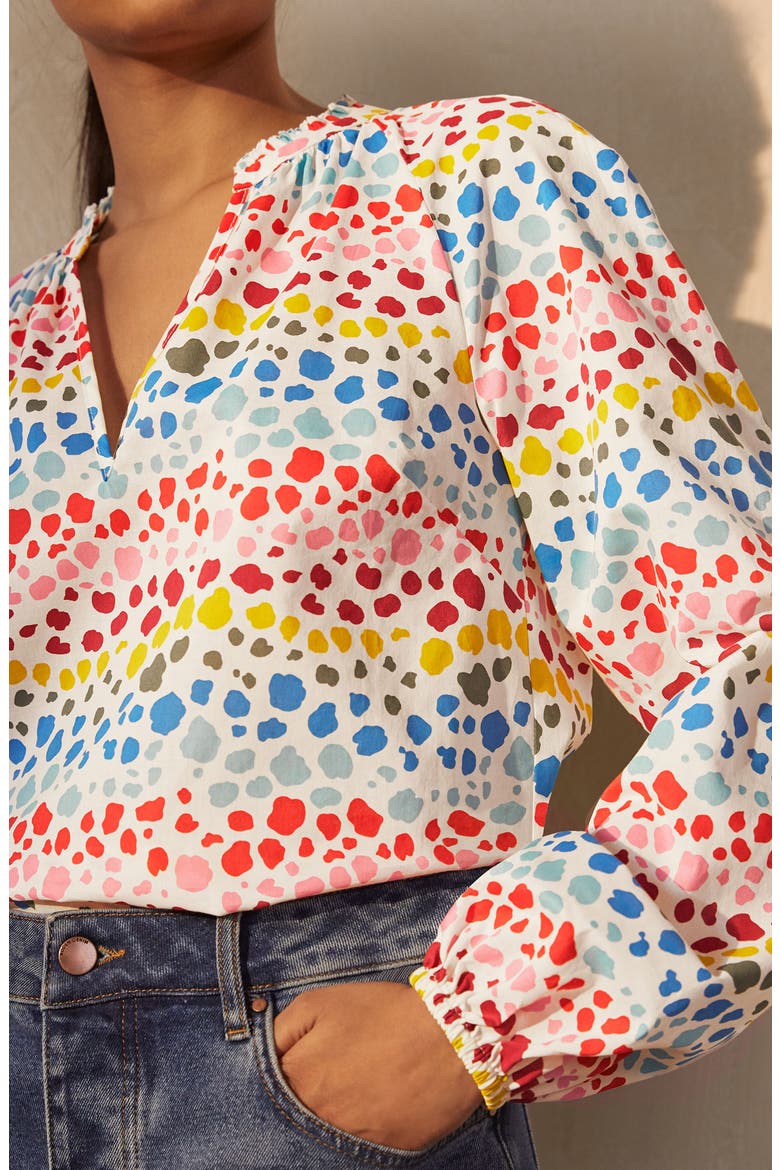 Heather Split Neck Blouse, Alternate, color, IVORY MULTI RAINBOW LEOPARD