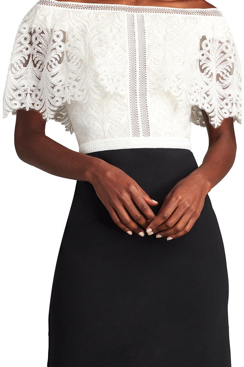 Lace Bodice Mixed Media Cocktail Dress, Alternate, color, IVORY/ BLACK