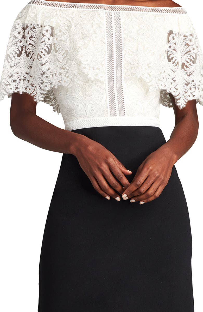 Tadashi Shoji Lace Bodice Mixed Media Cocktail Dress, Alternate, color, 