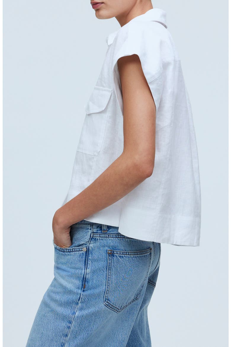 Flap Pocket Linen Button-Up Shirt, Alternate, color, EYELET WHITE