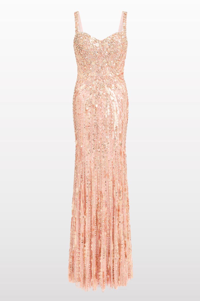 Da Vinci Sequin-Embellished Dress, Alternate, color, Peach Fizz