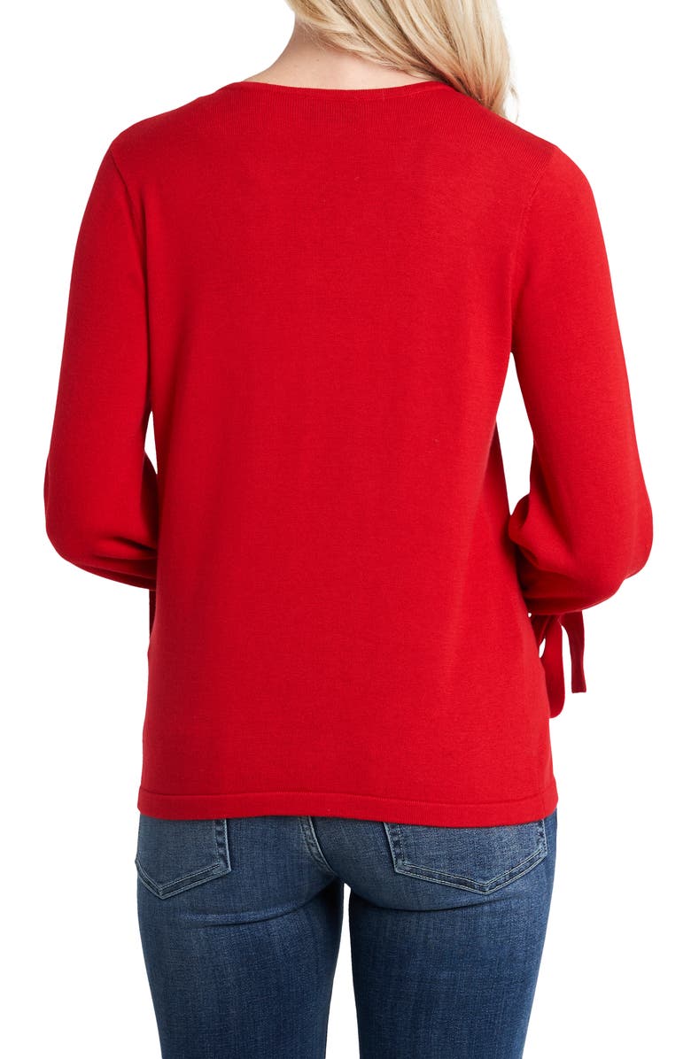 CeCe Tie Sleeve Cotton Blend Sweater, Alternate, color, Luminous Red