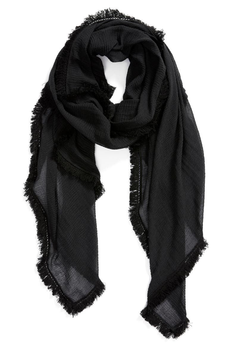 Tassel Crinkle Scarf, Alternate, color, BLACK