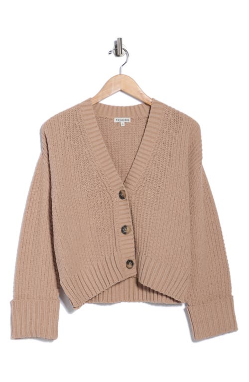 Vigoss Roll Cuff Stitch Cardigan In Brown